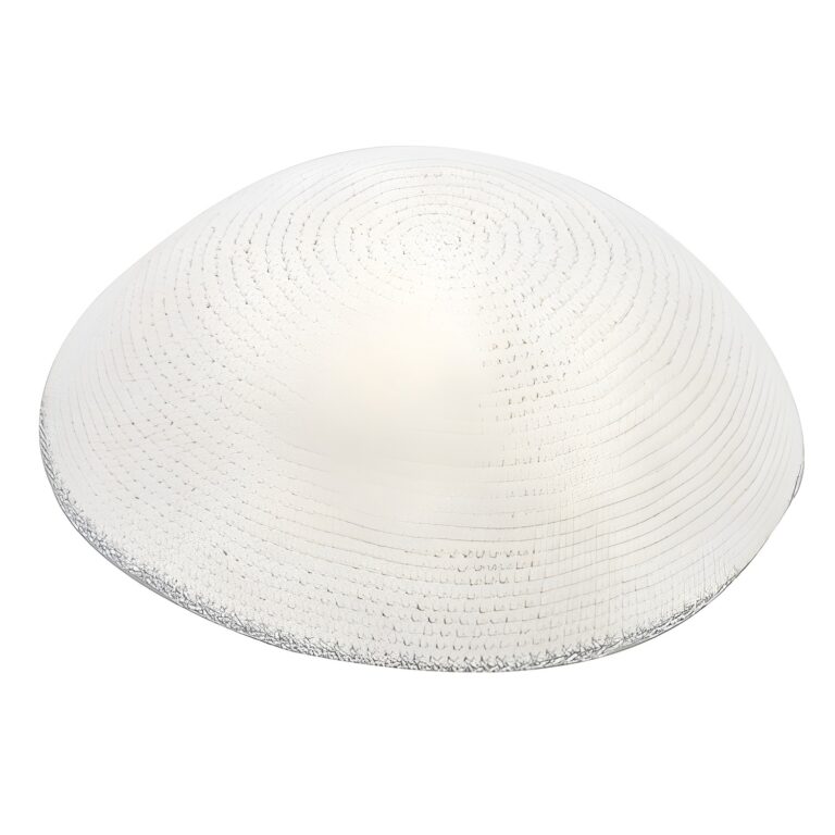 Knitted D.m.c Kippah 18 cm - White with Silver Rim