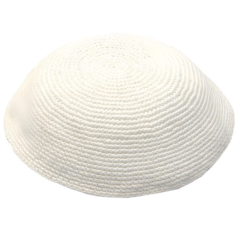 Knitted D.m.c Kippah 18 cm - White