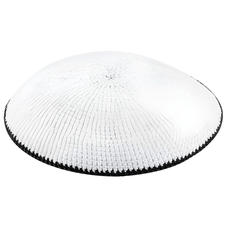 Knitted D.m.c Kippah 14 cm - White with Black Rim