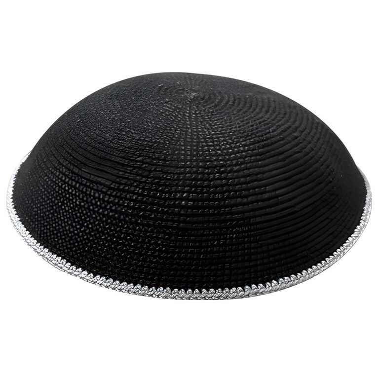 Knitted D.m.c Kippah 20 cm - Black with Gray Rim