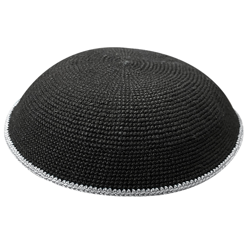 Knitted D.M.C Kippah 20 cm - Sheer Black WITH GRAY RIM