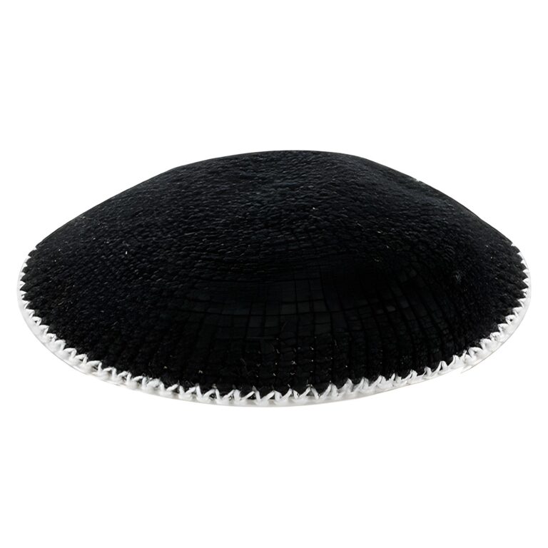 Knitted D.m.c Kippah 20 cm - Black with White Rim