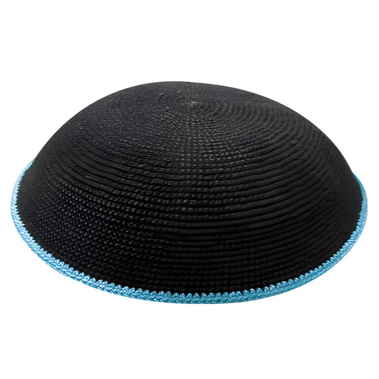 Knitted D.m.c Kippah 20 cm - Black with Blue Rim