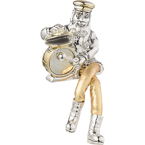 Silvered Polyresin Sitting Hassidic Figurine With Cloth Legs 25 Cm- Clarinet Player