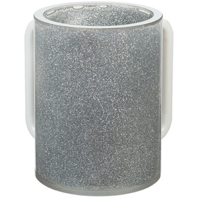 Lucite Clear Washing Cup 13 cm - White Glitter and White Handles