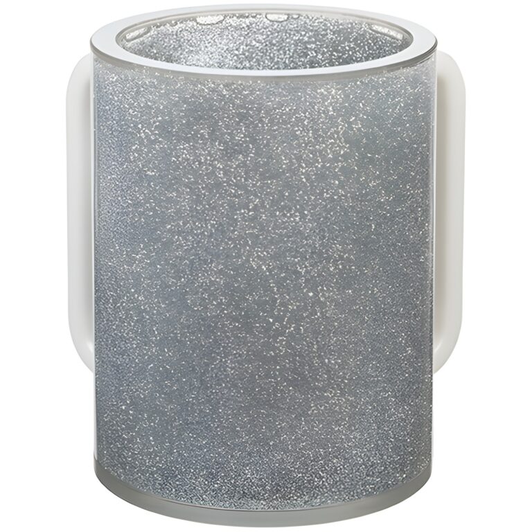 Lucite Clear Washing Cup 13 cm - White Glitter and White Handles