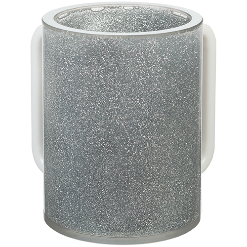 Perspex Clear Washing Cup 13 cm - White Glitter and White Handles