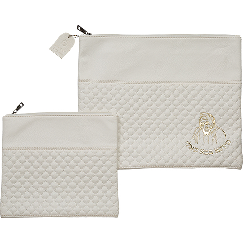 Leatherette Talit - Tefilin Set 36*29 cm with Embossed logo - White