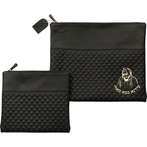 Leatherette Talit - Tefilin Set 36*29 cm with Embossed logo - Black