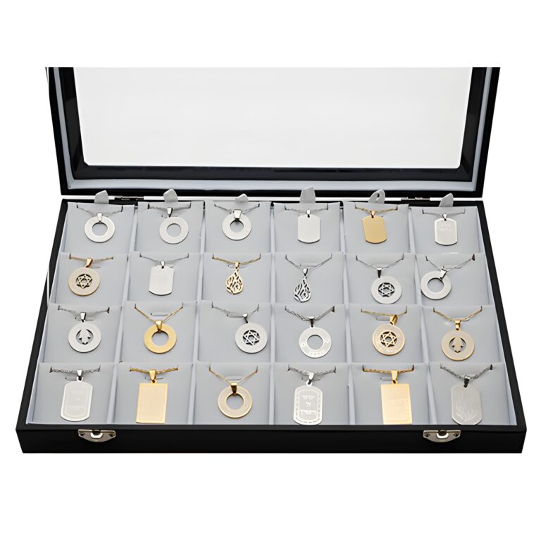 Stainless Steel Pendants With 50cm Stainless Steel Chain On Display