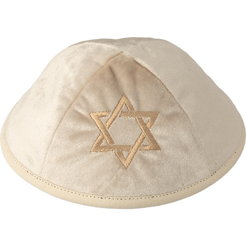 Velvet Kippah with Embroidery Size 4- Off White