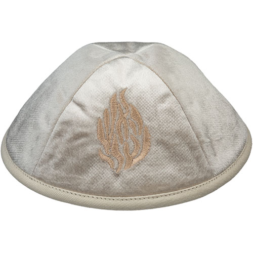 Velvet Kippah with Embroidery Size 4- Off White