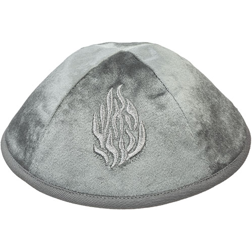 Velvet Kippah with Embroidery Size 4- Gray