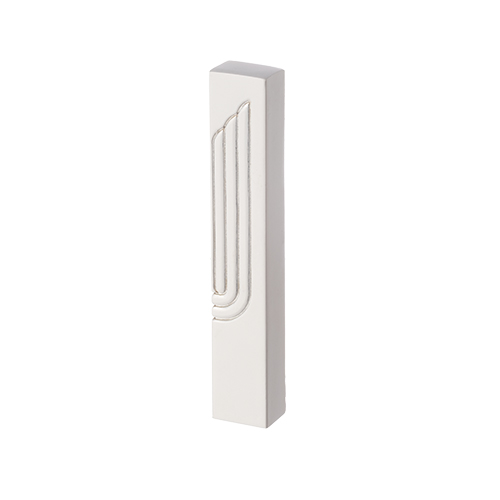 White Polyresin Mezuzah 12 cm- Silver "Shin"