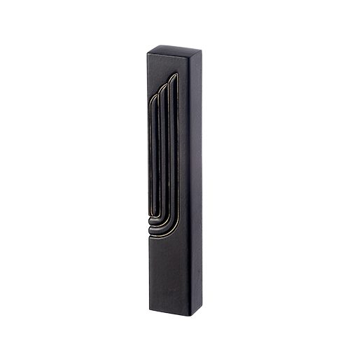 Black Polyresin Mezuzah 15 cm- Golden "Shin"