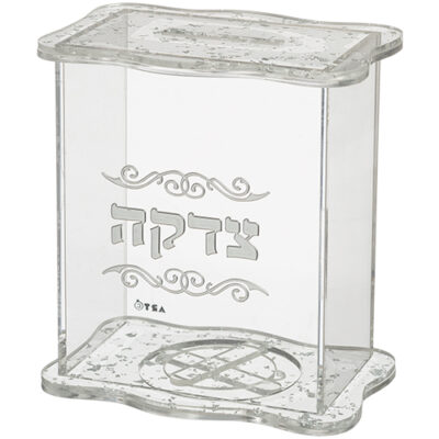 Lucite Tzedakah Box - Silver 13x13 cm