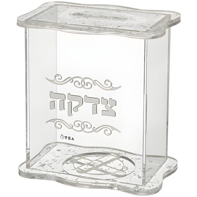Lucite Tzedakah Box - Silver 13x13 cm