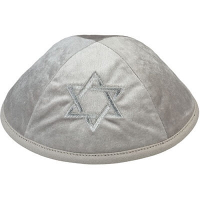 Velvet Kippah with Embroidery Size 4- Light Gray