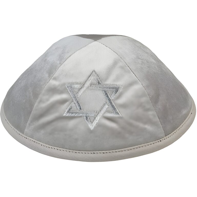 Velvet Kippah with Embroidery Size 4- Light Gray