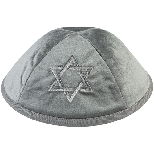 Velvet Kippah with Embroidery Size 4- Gray