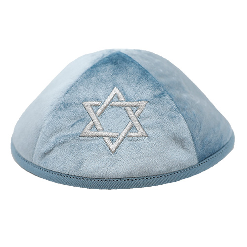 Velvet Kippah with Embroidery Size 4- Blue