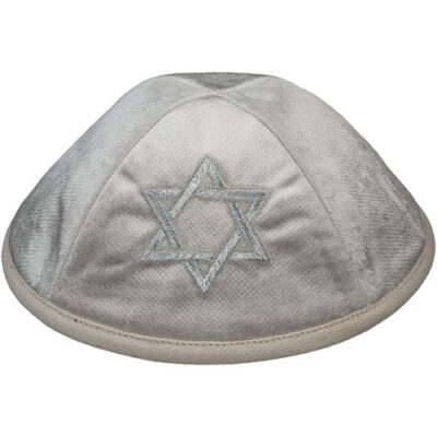 Velvet Kippah with Embroidery Size 4- Pearl
