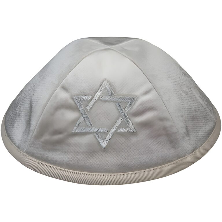 Velvet Kippah with Embroidery Size 4- Pearl