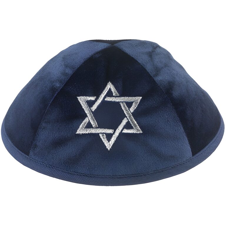 Velvet Kippah with Embroidery Size 4- Dark Blue