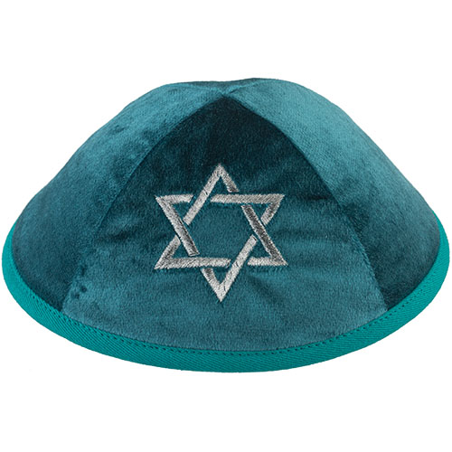 Velvet Kippah with Embroidery Size 4- Green