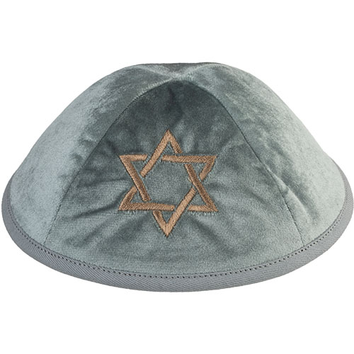 Velvet Kippah with Embroidery Size 4- Light Green