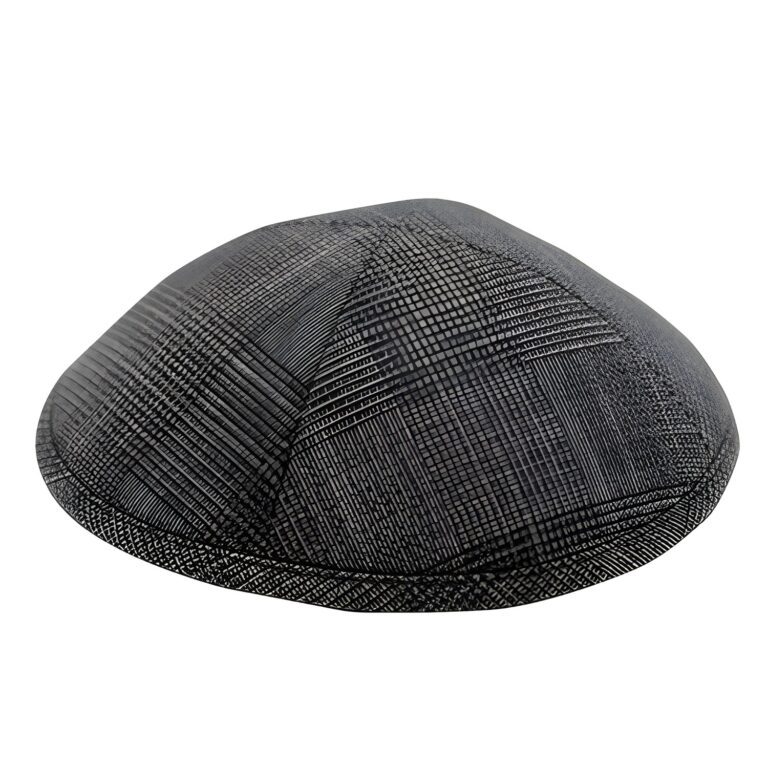 Fabric Kippah 17 cm- Gray with Stripes