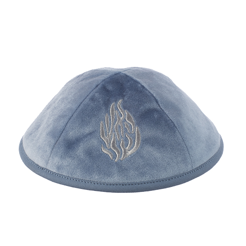 Velvet Kippah with Embroidery Size 4- Blue