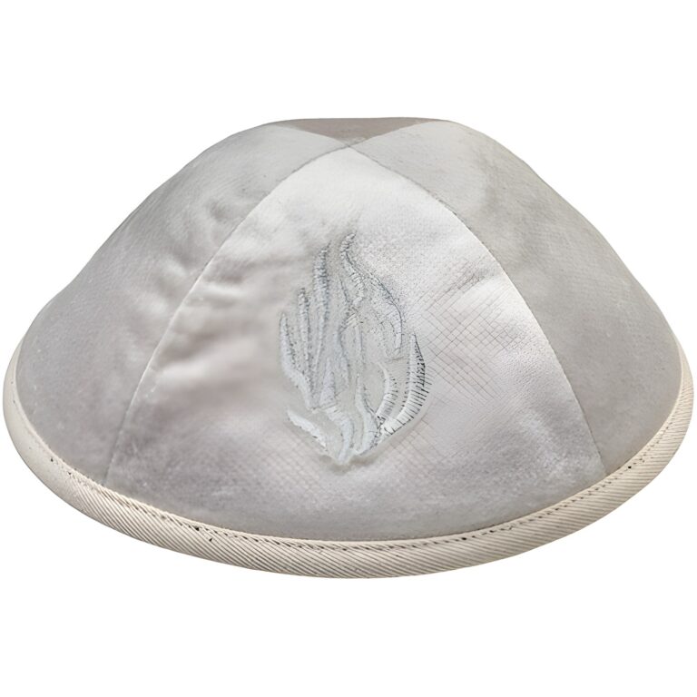 Velvet Kippah with Embroidery Size 4- Pearl