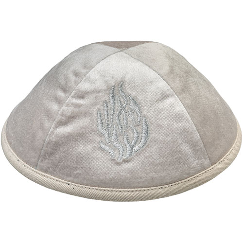 Velvet Kippah with Embroidery Size 4- Pearl