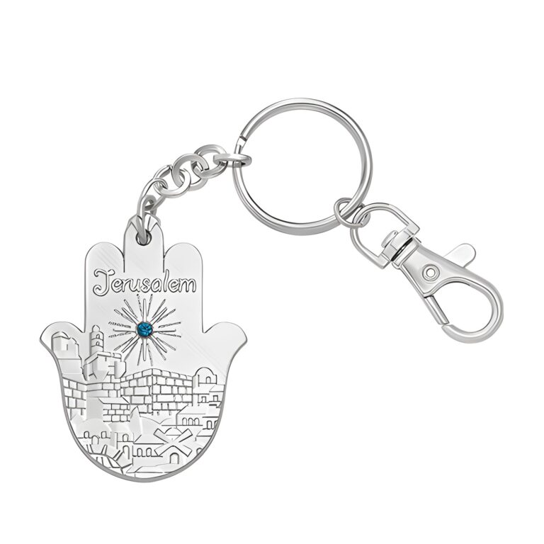 Metal Keyholder Hamsa "Jerusalem" 5.5 cm - Nickel