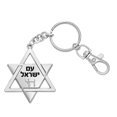 מחזיק מפתחות מגן דוד מתכת - 5 ס"מ - ניקל וזהב