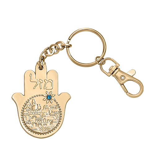 Metal Key Holder Hamsa "Mazal" 5.5 cm - Gold