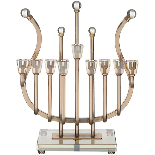 Metal Menorah 36 cm with Golden Crystal Cups- Rose gold Finish