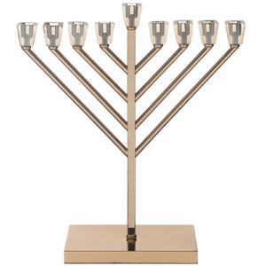 חנוכיית מתכת "חבד" מהודרת ציפוי רוז גולד עם קנים מ