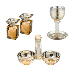 Crystal Set Of Candlesticks + Kiddush Cup + Salt & Pepper Stand