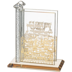 מעמד לגפרורים קריסטל עם פלקטה "ירושלים" 12x12 ס"מ