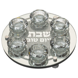 פמוט זכוכית עם 6 פמוטי קריסטל מהודרים 25 ס"מ