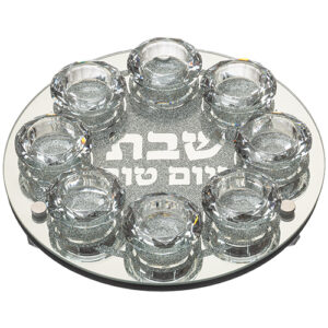 פמוט זכוכית עם 8 פמוטי קריסטל מהודרים 27 ס"מ
