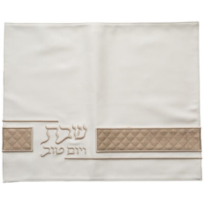 סט של 9 – כיסוי חלה מעור סינטטי 42x52 ס"מ עם רקמה - לבן