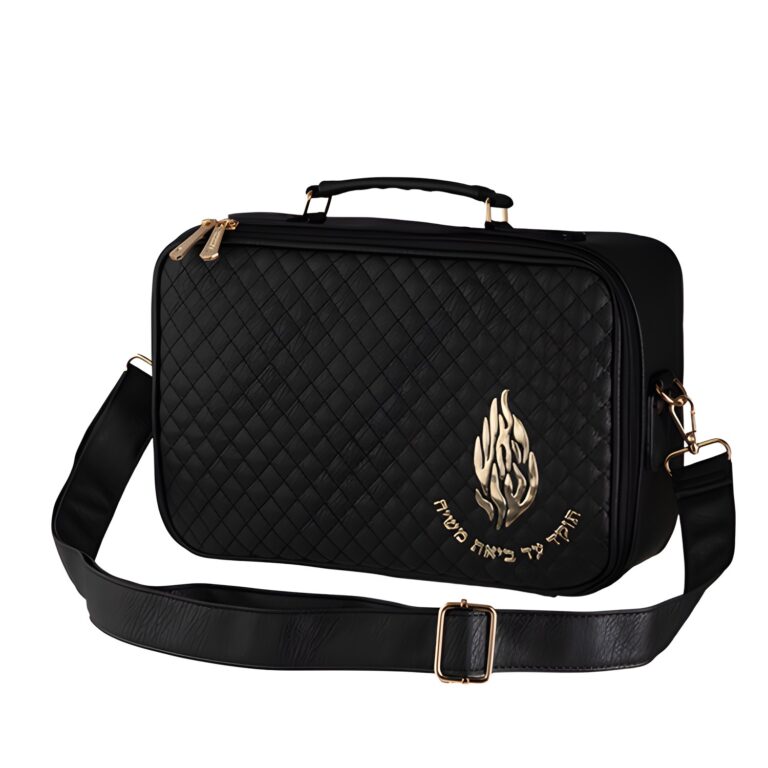Leatherette Tefillin Bag 26*23 cm with Handle- Black with Embossed Letters
