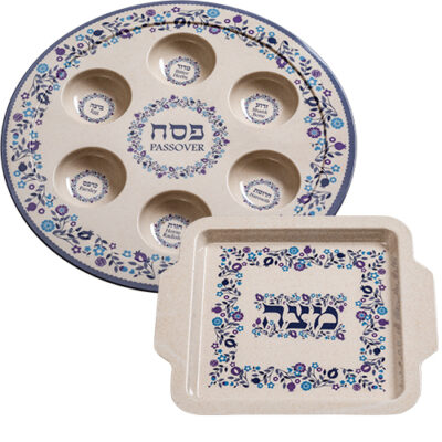 צלחות פסח ומצה מבמבוק - פרחים