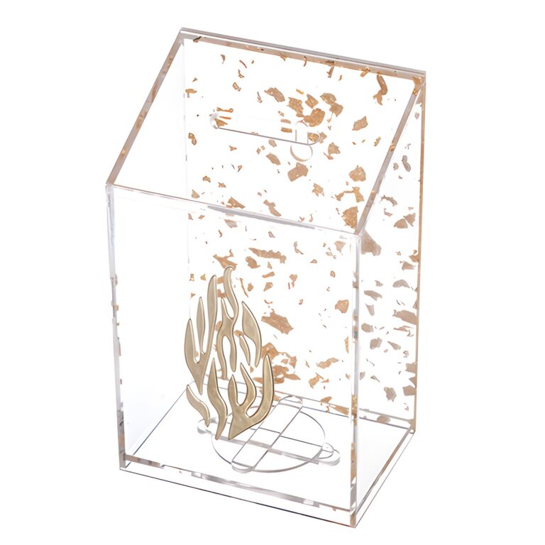 Lucite Tzedakah Box 14 cm - Gold