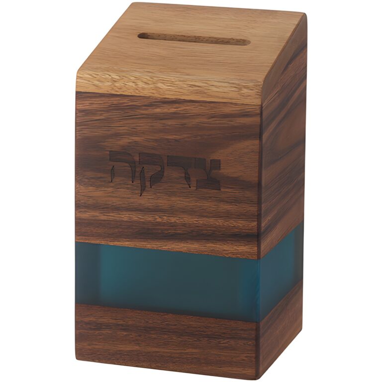 Wood Tzedakah Box with Turquoise Epoxy 14 cm