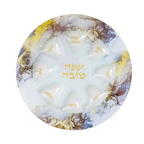 Elegant Glass Rosh Hashana Plate 35 cm