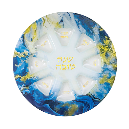 Elegant Glass Rosh Hashana Plate 35 cm